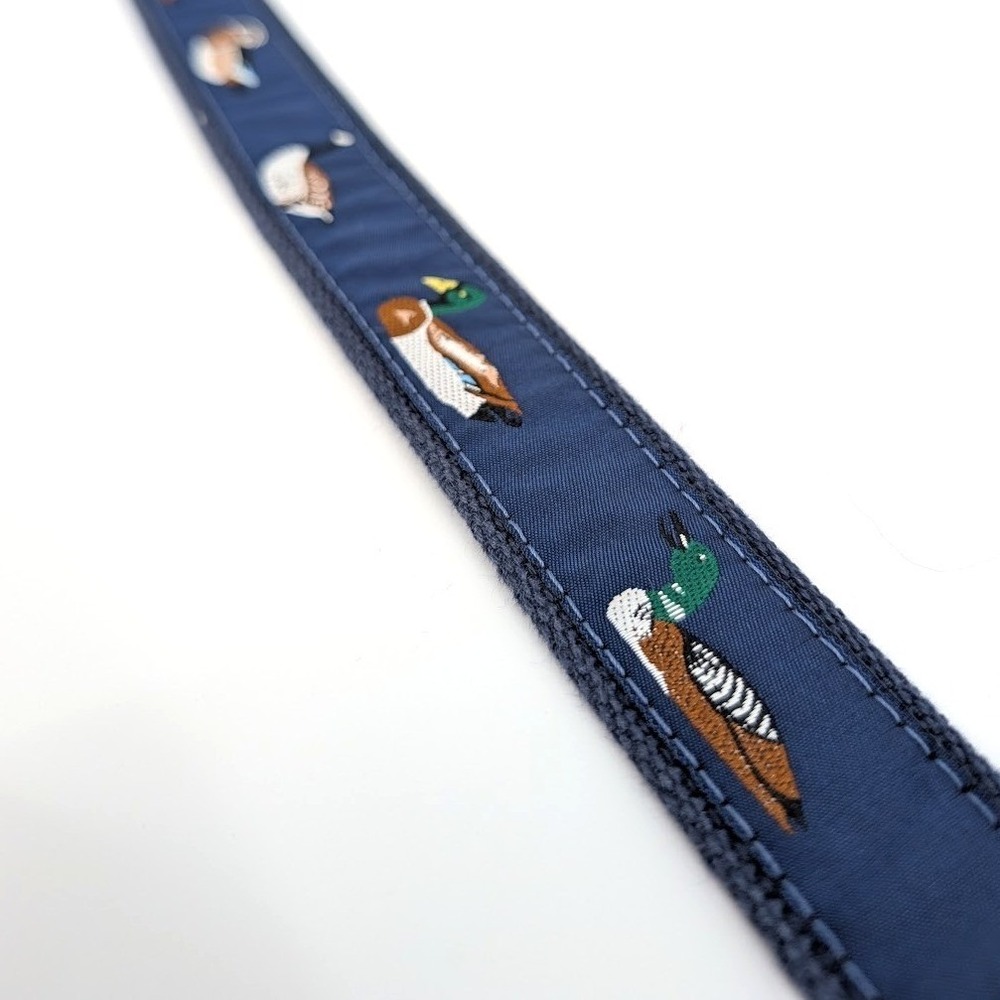 Preston Leather Products Mens Duck Goose Embroidered Belt Navy Blue Brass 34 - Picture 5 of 8